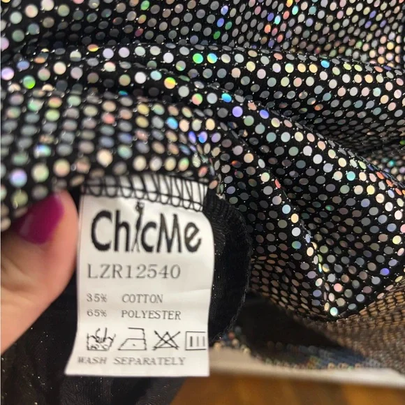 ChicMe Black & Silver Disco Style Long Sleeve Dress Medium NWOT - Picture 5 of 7